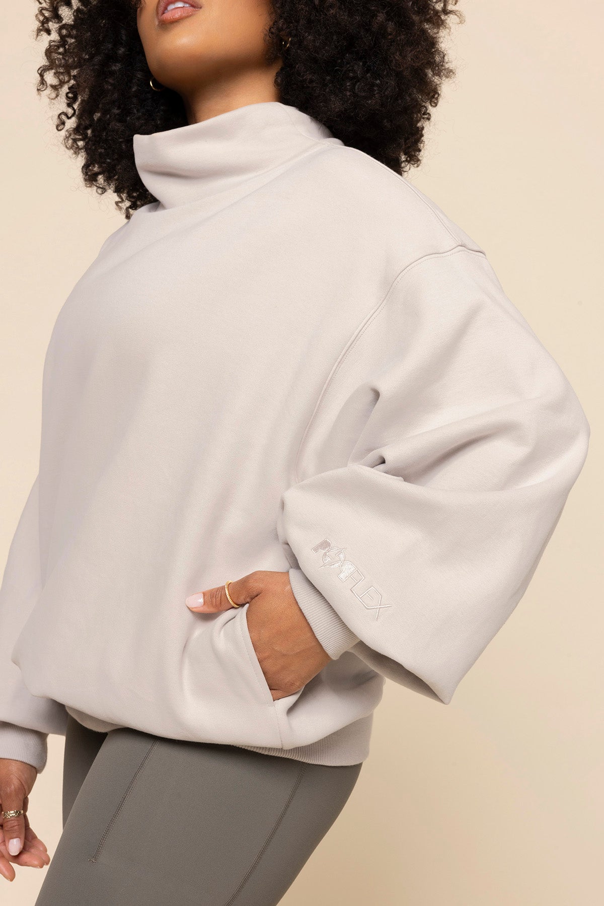 Ooey Gooey Mockneck Sweatshirt with Pockets - Silver Birch Free Shipping Outlet