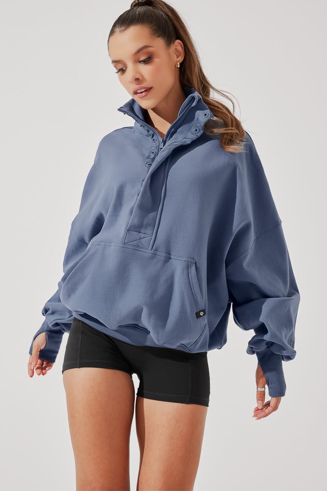 Ooey Gooey Half Zip Sweater - Blue Dusk Supply Online