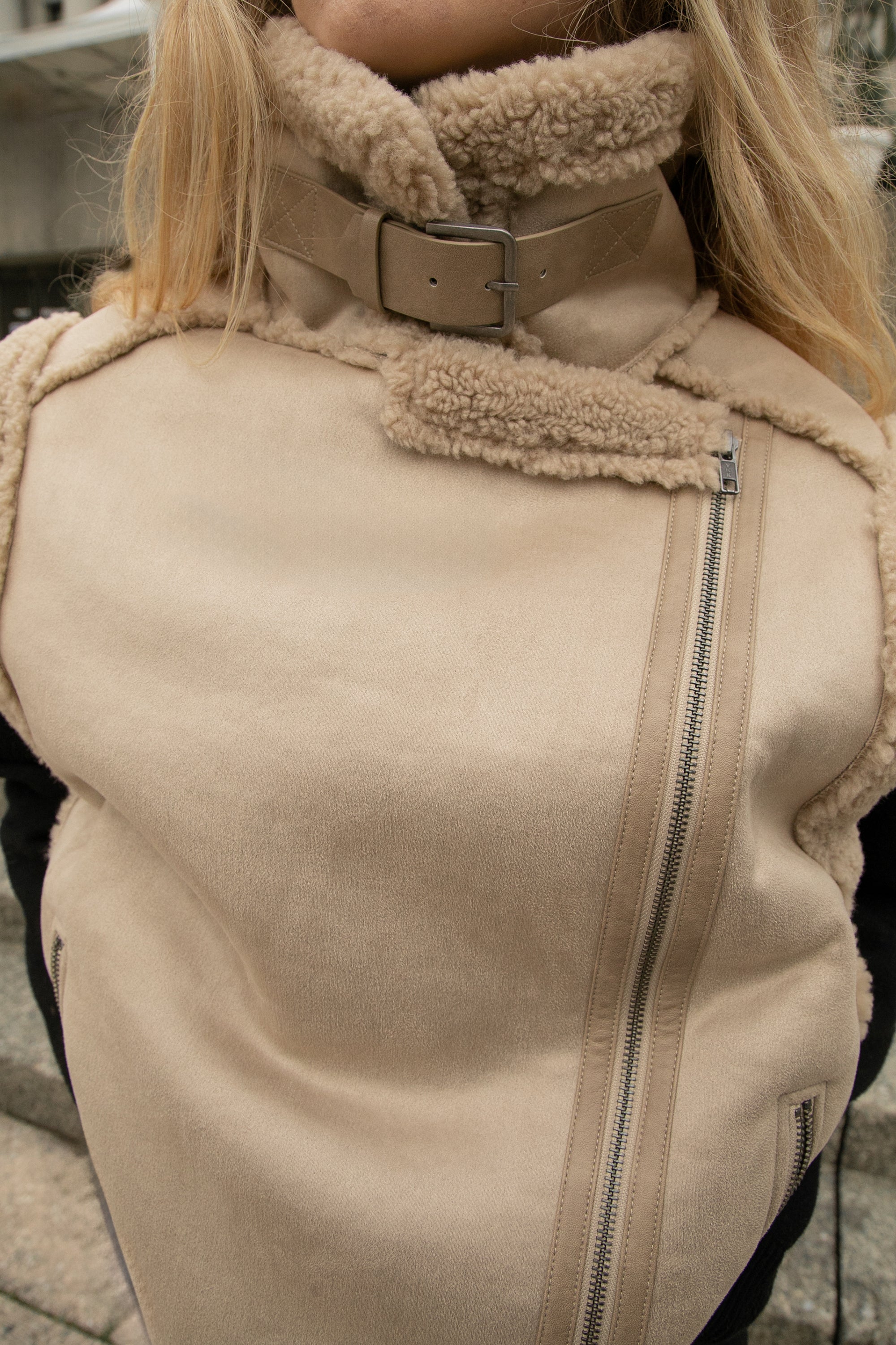 VEGAN SUEDE SHERPA AVIATOR VEST Best Place Online