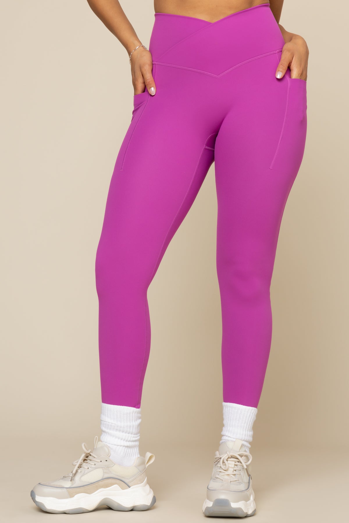 Crisscross Hourglass Leggings with Pockets - Royal Orchid Sale Get To Buy