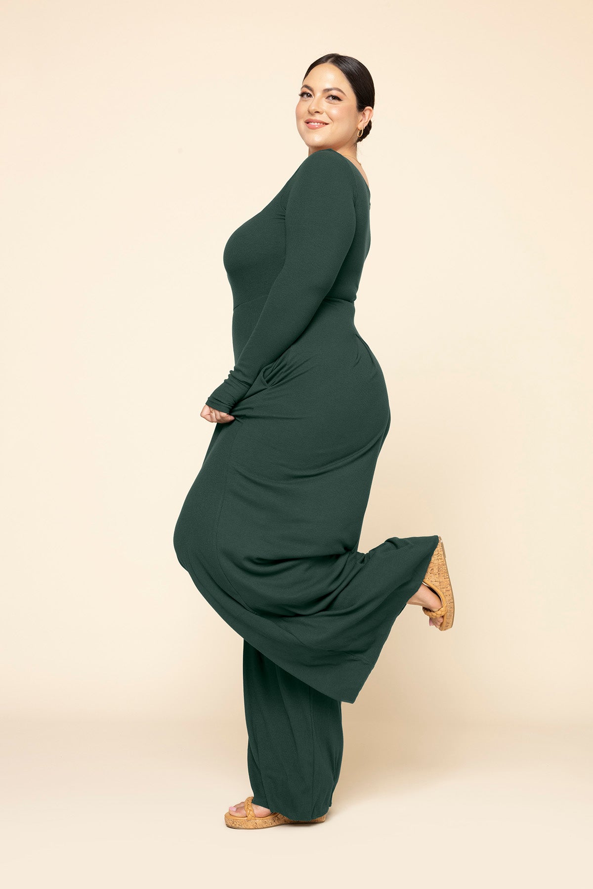 Go With The Flow Long Sleeve Jumpsuit - Pine Outlet Geniue Stockist