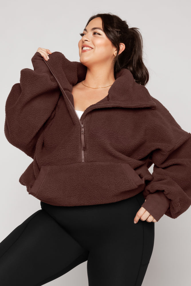 Big Hug Fleece Half Zip Sweater - Chocolate Clearance Buy