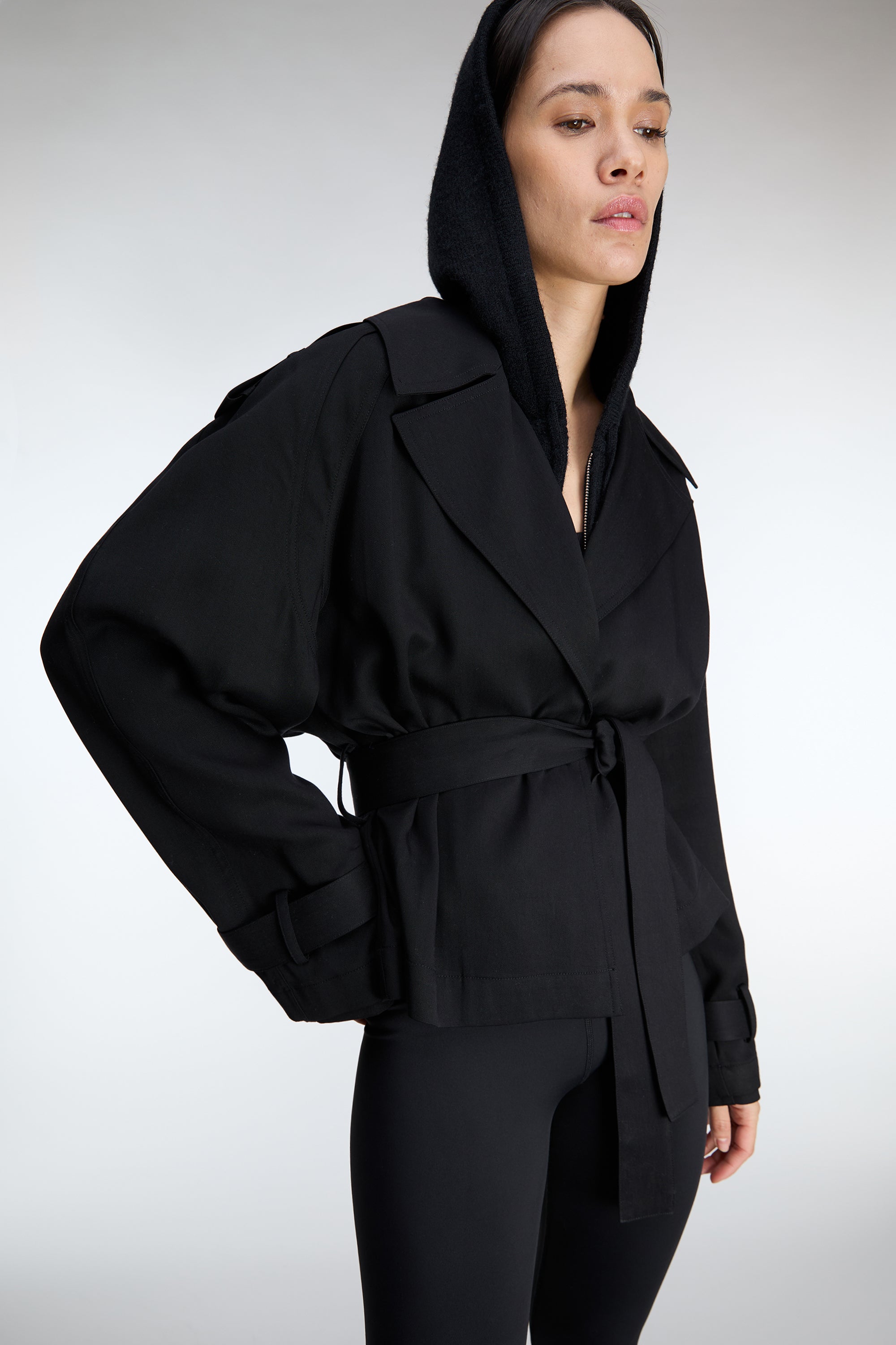 CROPPED FLOWY TRENCH COAT Visa Payment