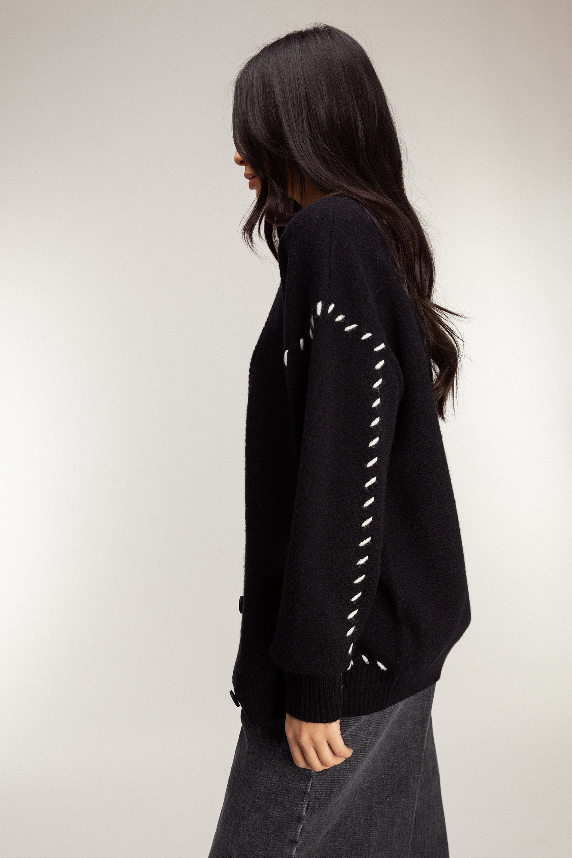 CONTRAST STITCH DETAIL BUTTON FRONT CARDIGAN Cheap Sale New Arrival