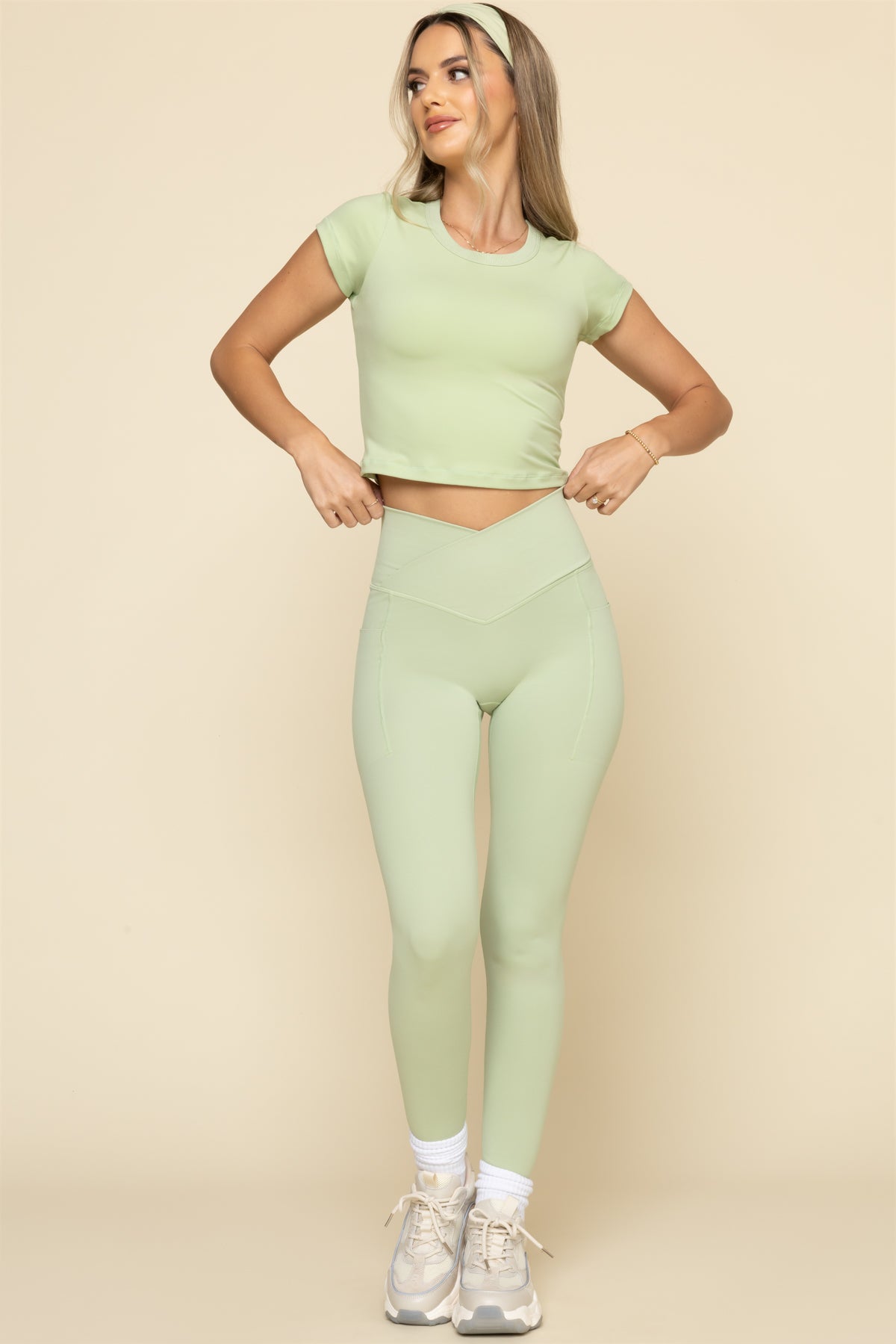 Crisscross Hourglass Leggings with Pockets - Pistachio Free Shipping Manchester Great Sale