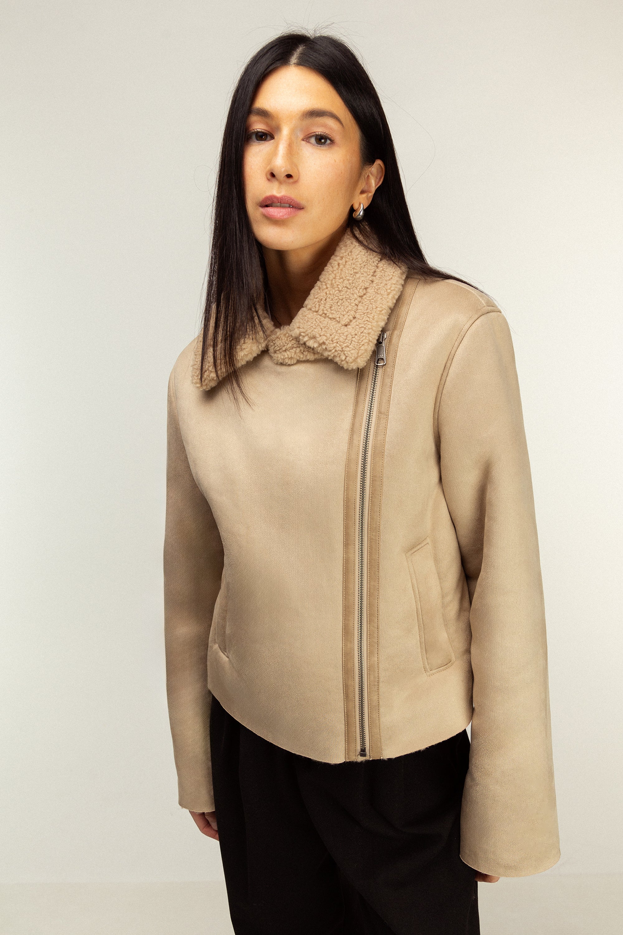 VEGAN SUEDE SHERPA AVIATOR JACKET Find Great Online