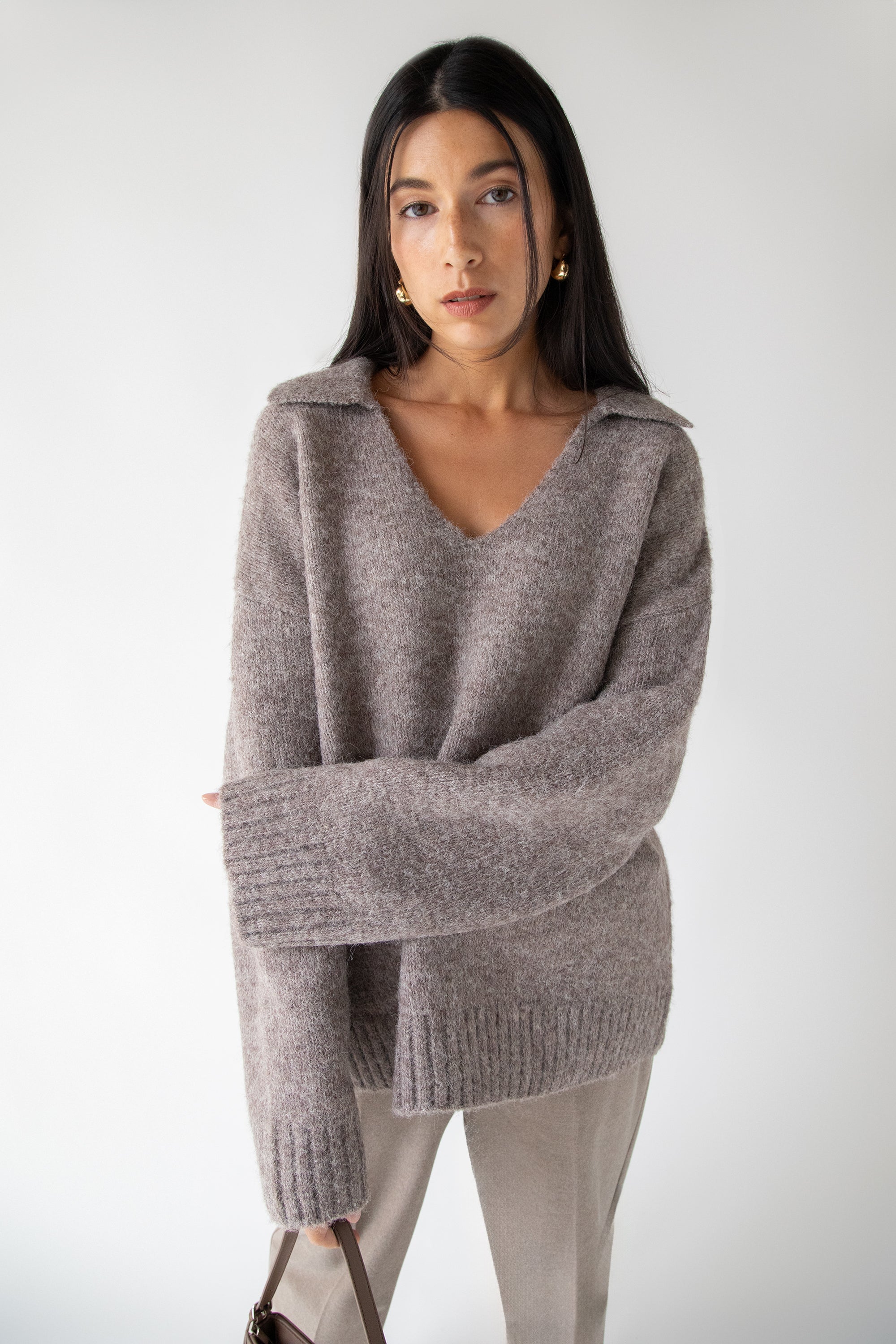 OVERSIZED COLLARED V-NECK SWEATER Online Cheap Quality