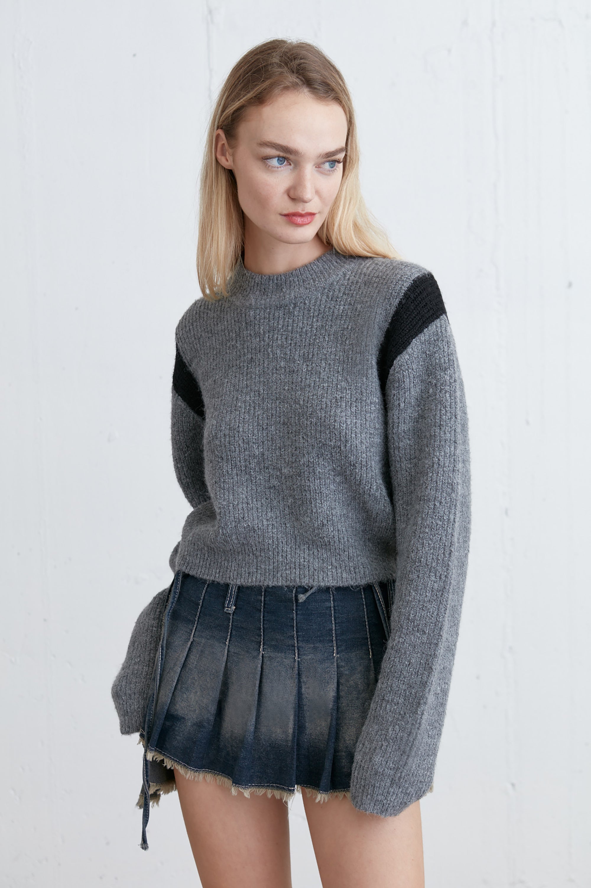 CROPPED SHOULDER CONTRAST SWEATER Buy Cheap 2025 Newest