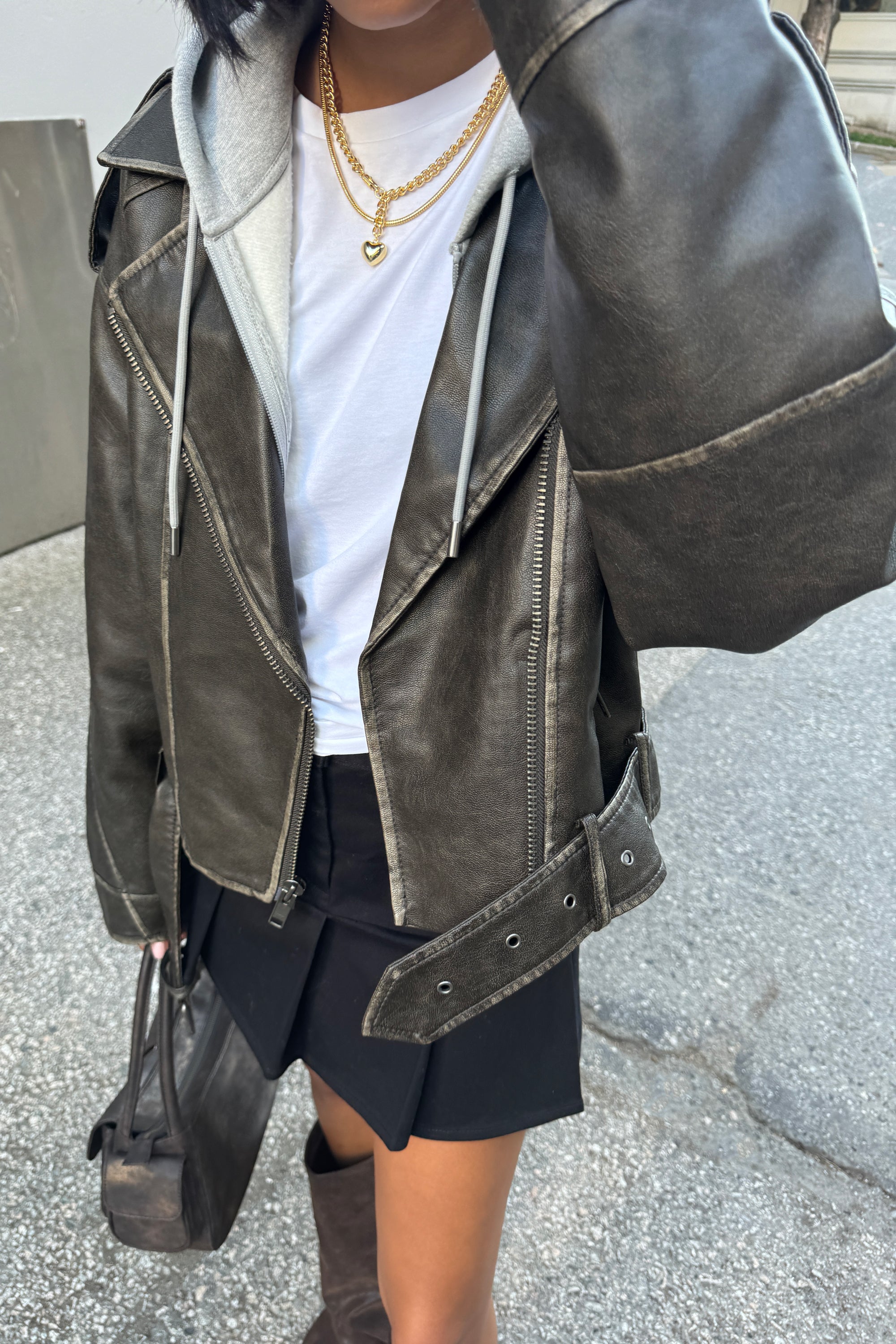 CROPPED VEGAN LEATHER MOTO JACKET With Mastercard