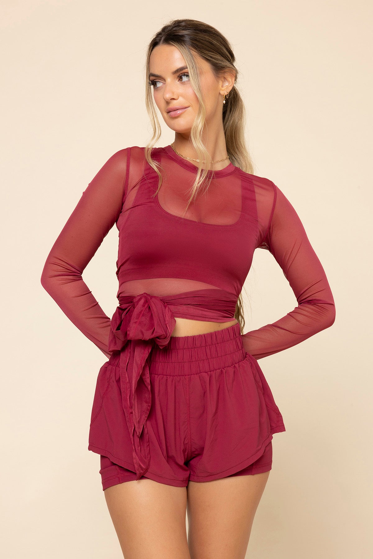 Bow Back Mesh Reversible Long Sleeve Top - Ruby 100% Authentic Sale Online