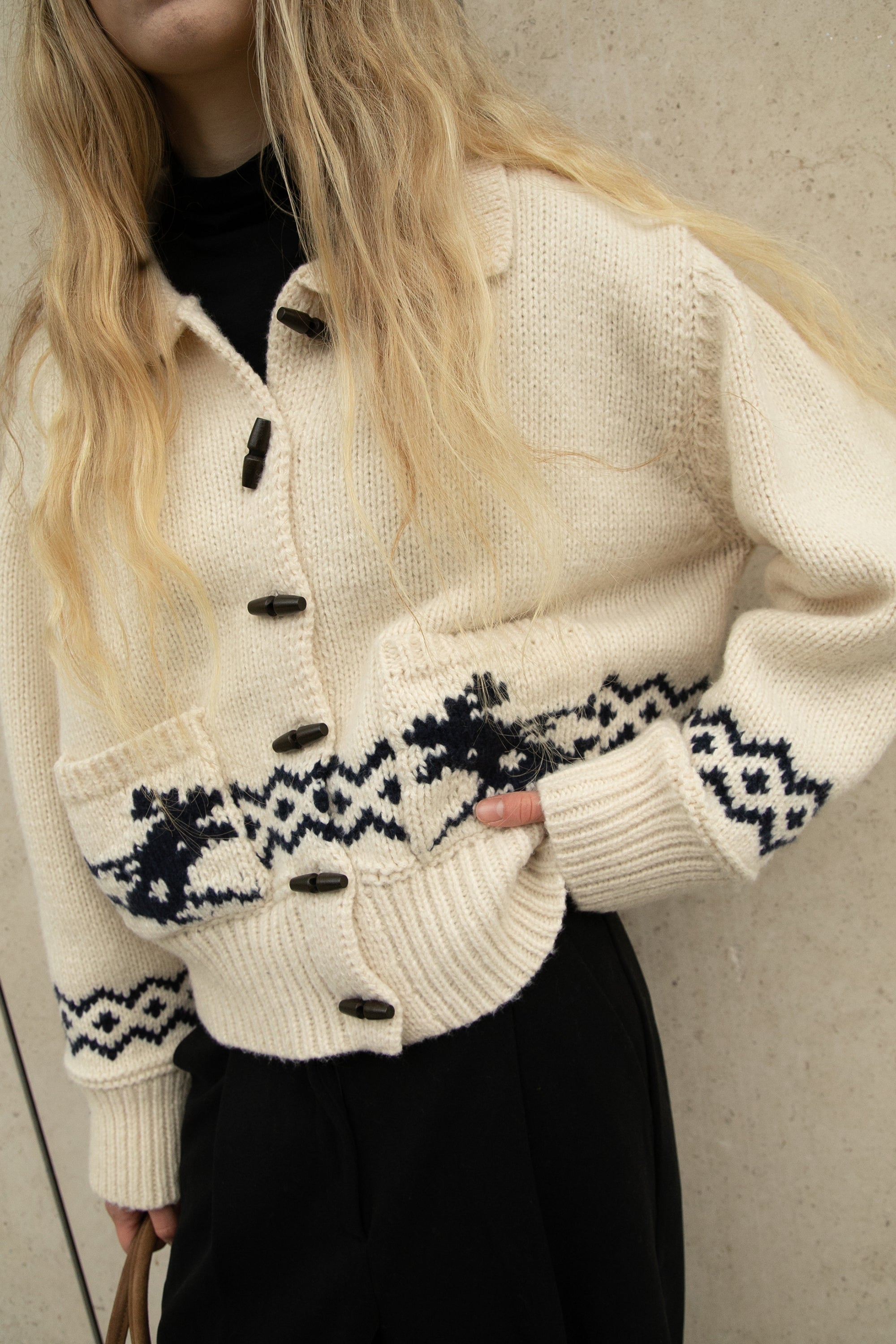 PATTERNED CARDIGAN WITH TOGGLE CLOSURE Buy Cheap Best