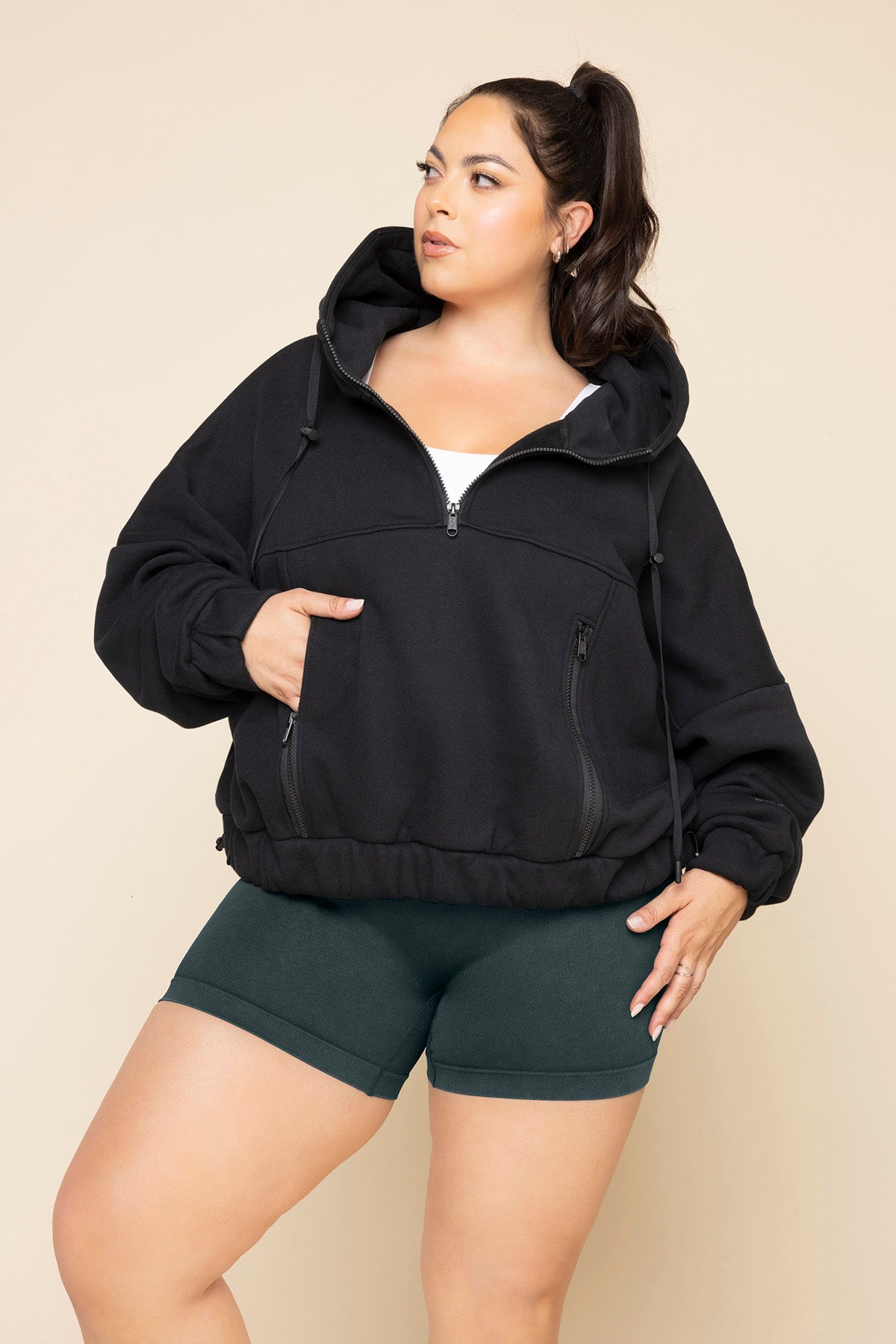 Half Zip Warm Up Hoodie - Black For Sale Free Shipping