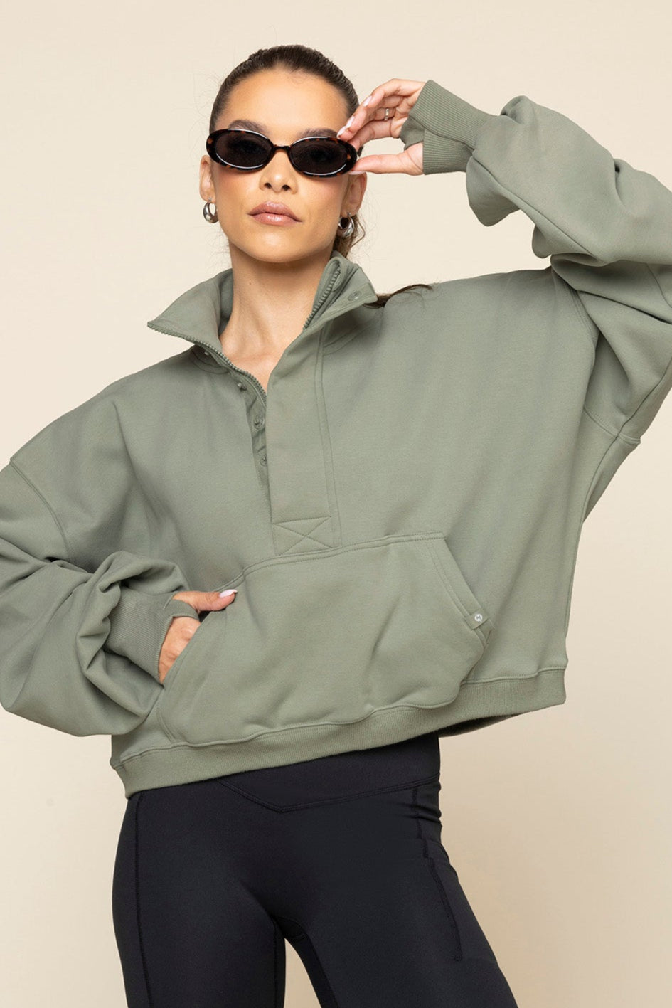 Ooey Gooey Crop Half Zip - Light Sage Buy Cheap Best Store To Get