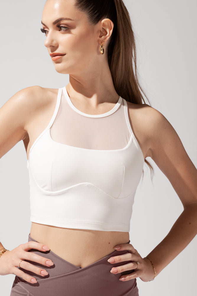 Celeste Mesh Crop Bralette - Coconut Cream Cheap Best Sale