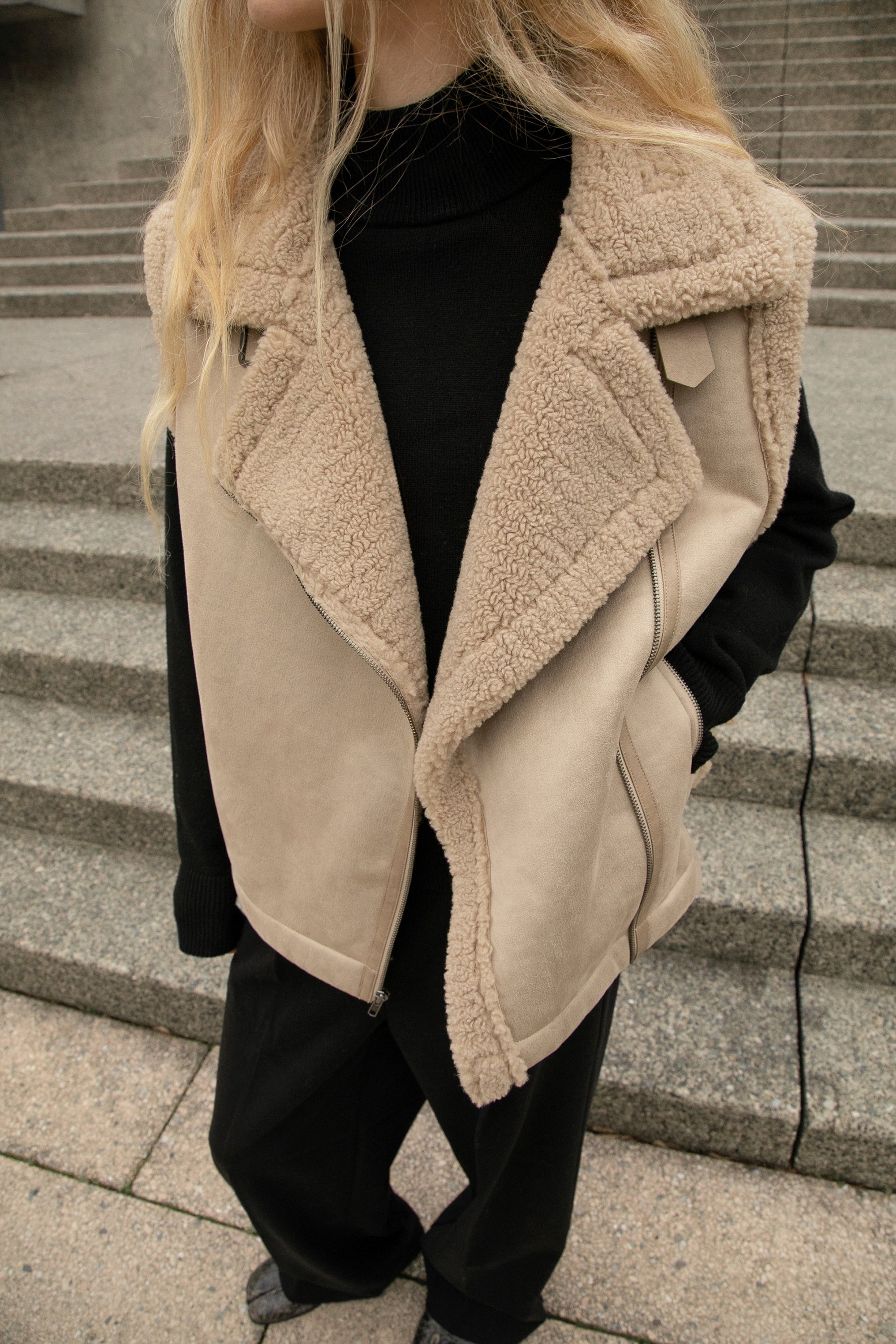 VEGAN SUEDE SHERPA AVIATOR VEST Best Place Online