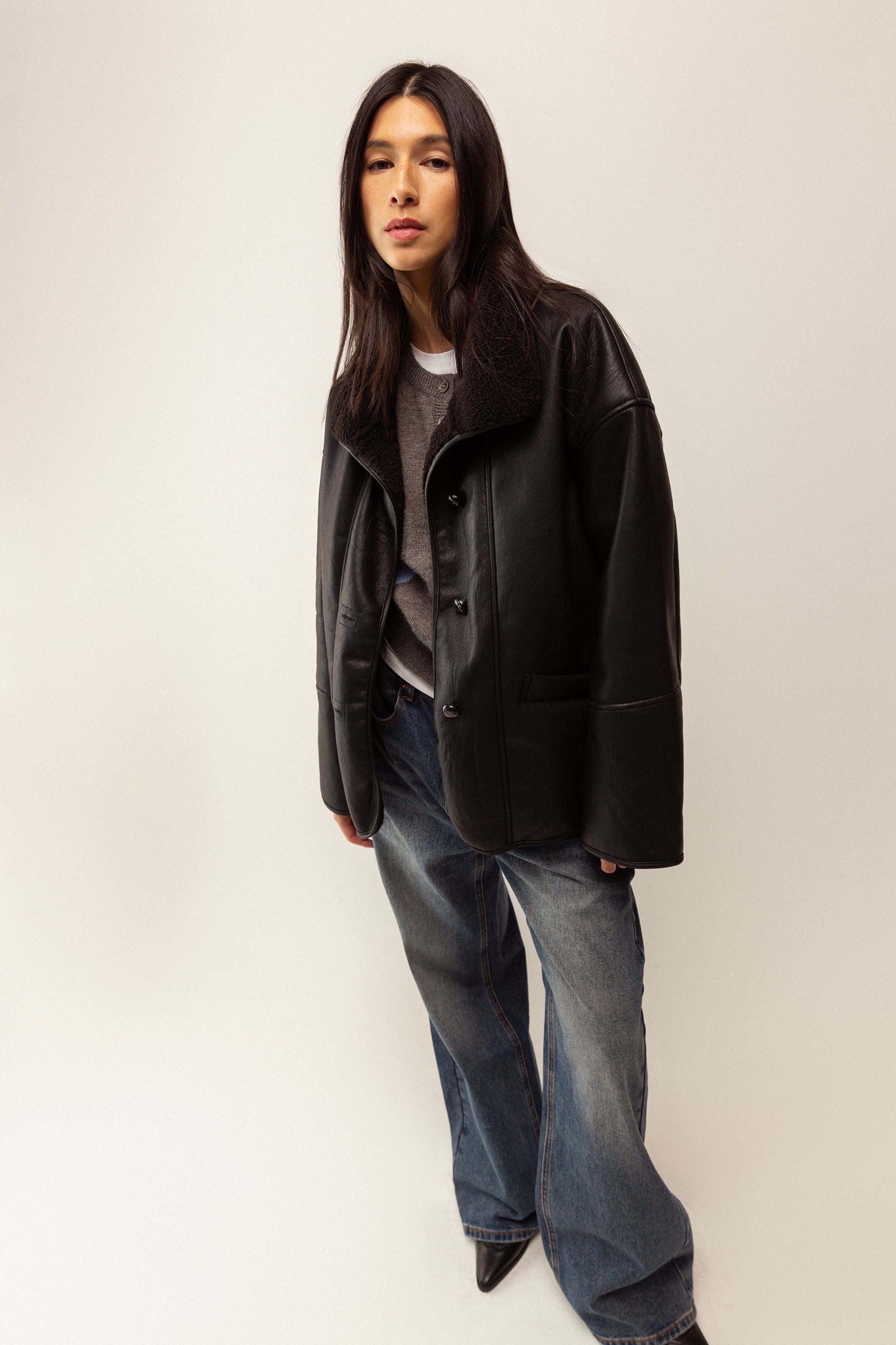 OVERSIZED VEGAN SUEDE SHERPA JACKET Outlet Store Locations