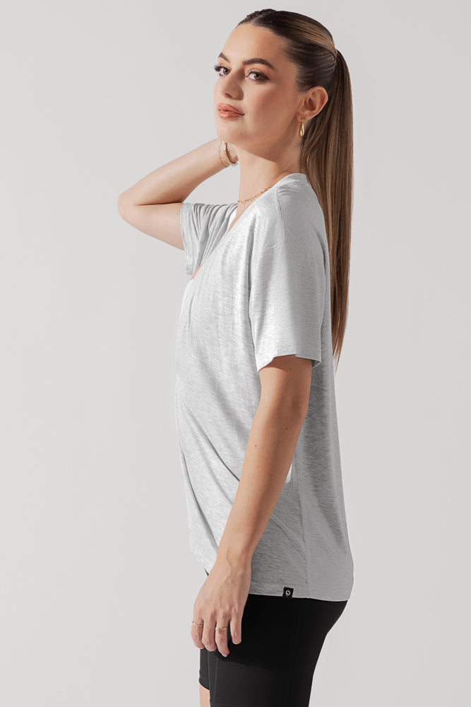 Daring Deep V Tee - Heather Grey Sale Good Selling