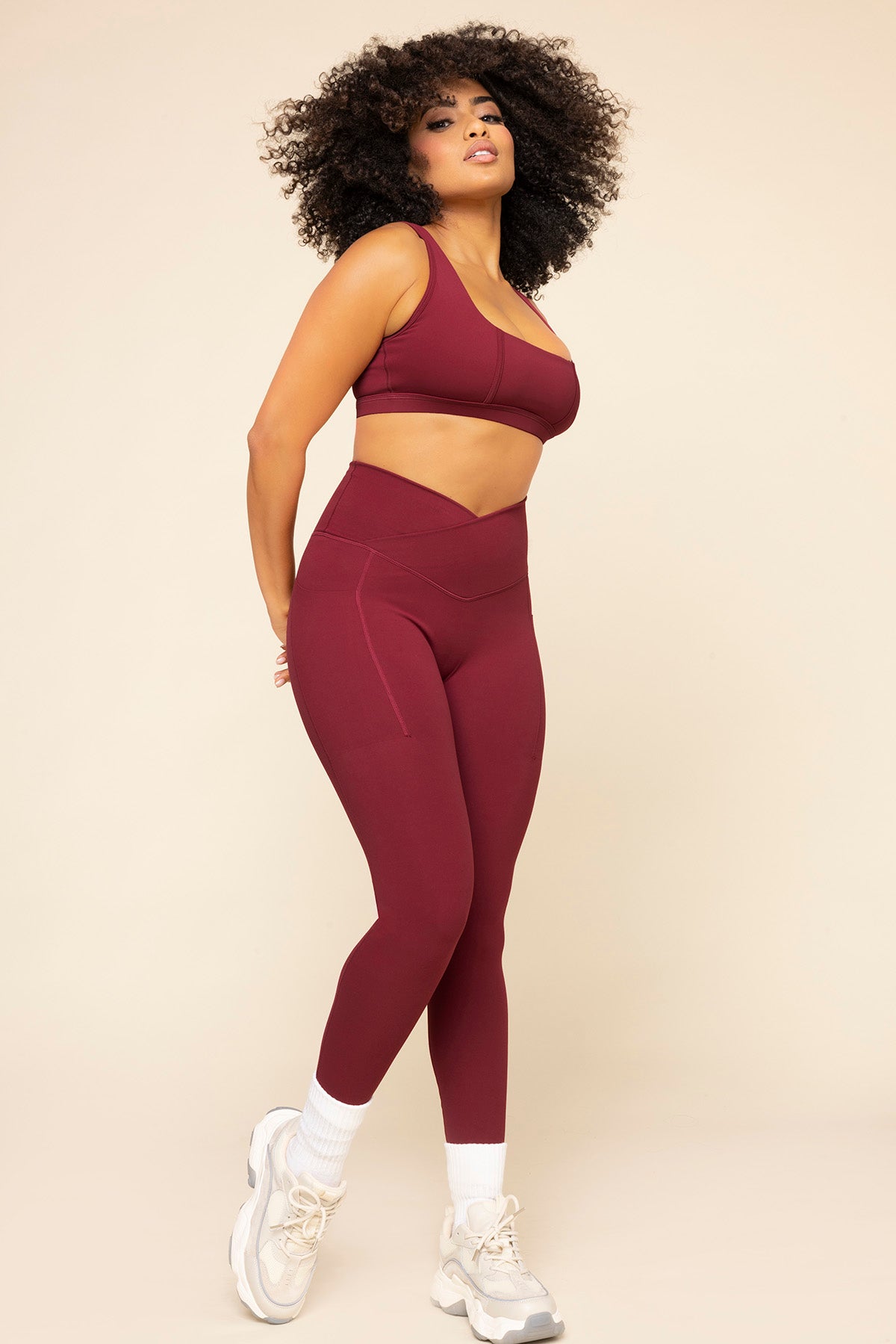 Crisscross Hourglass Leggings with Pockets - Crimson Cheap Best Pices