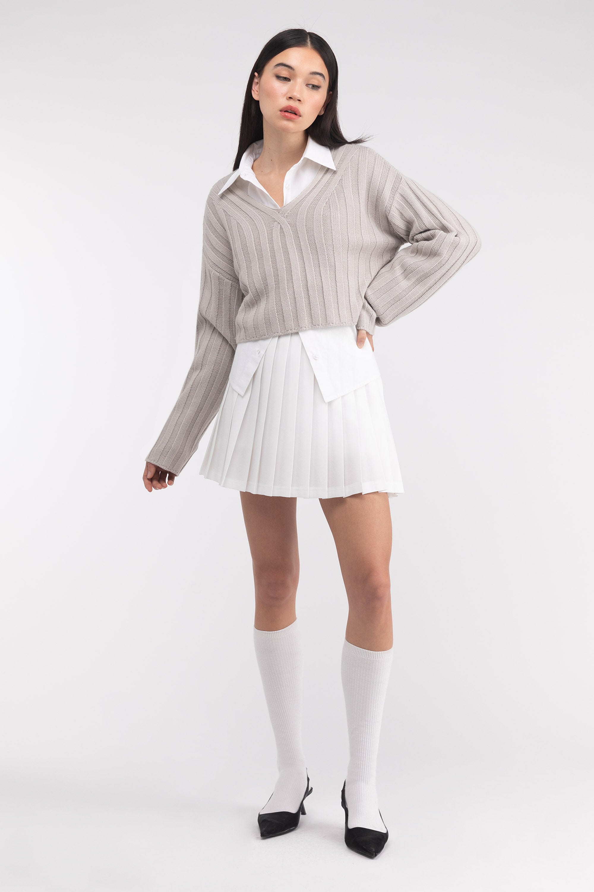 CROPPED RIB-KNIT V-NECK SWEATER For Sale Wholesale Pice