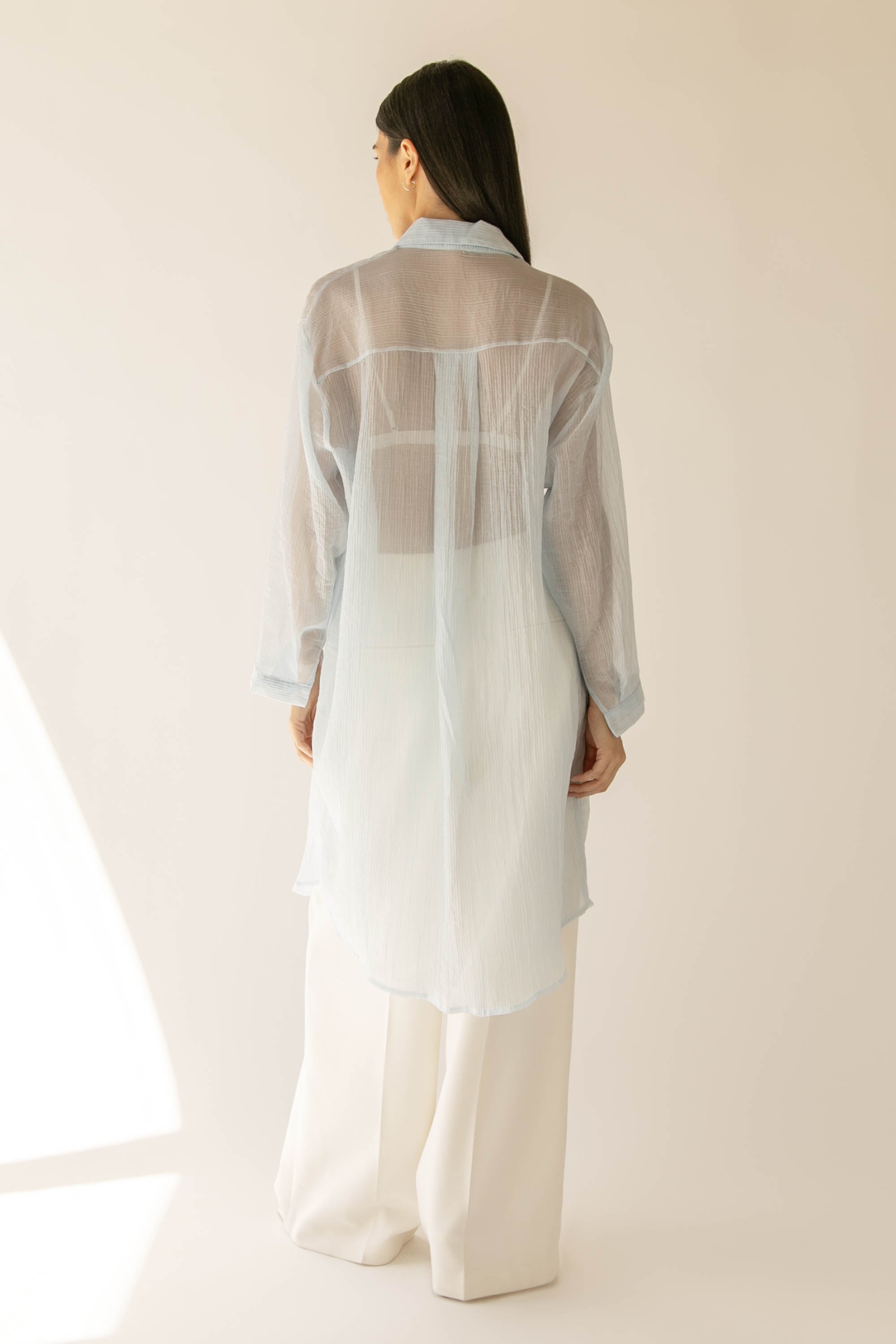 LONG SHEER BUTTON UP SHIRT Cheap Pice Free Shipping