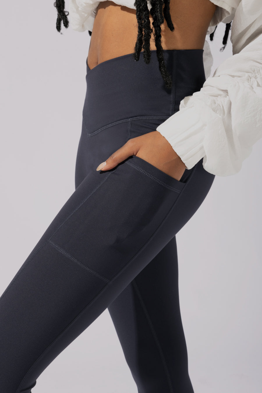 Crisscross Hourglass Leggings with Pockets - Smoky Navy Looking For Sale Online