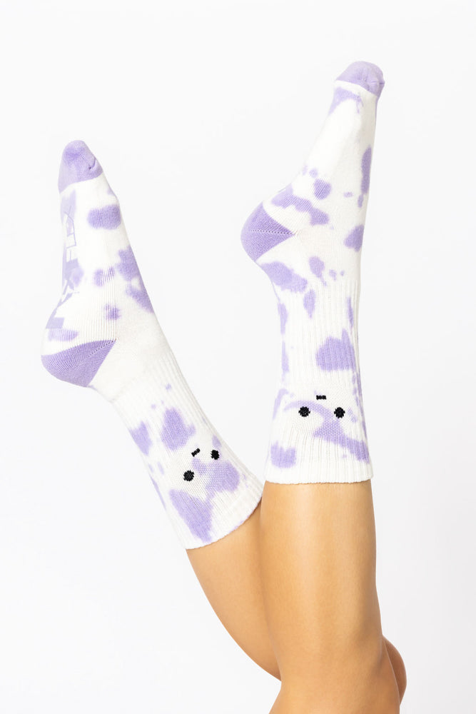 Meh Face Mid-Calf Gym Socks - Purple Tie Dye Cheap Brand New Unisex