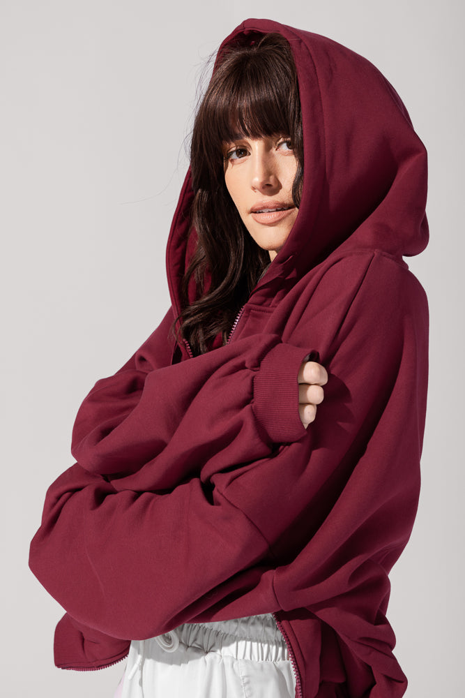 Zip Cloud Hoodie - Crimson With Mastercard