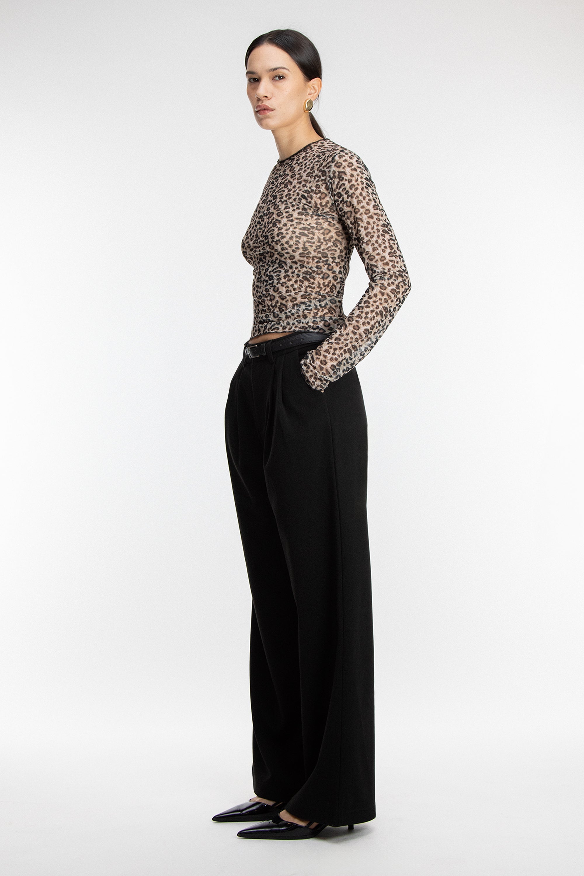 SHEER LEOPARD PRINT TOP Free Shipping Discounts