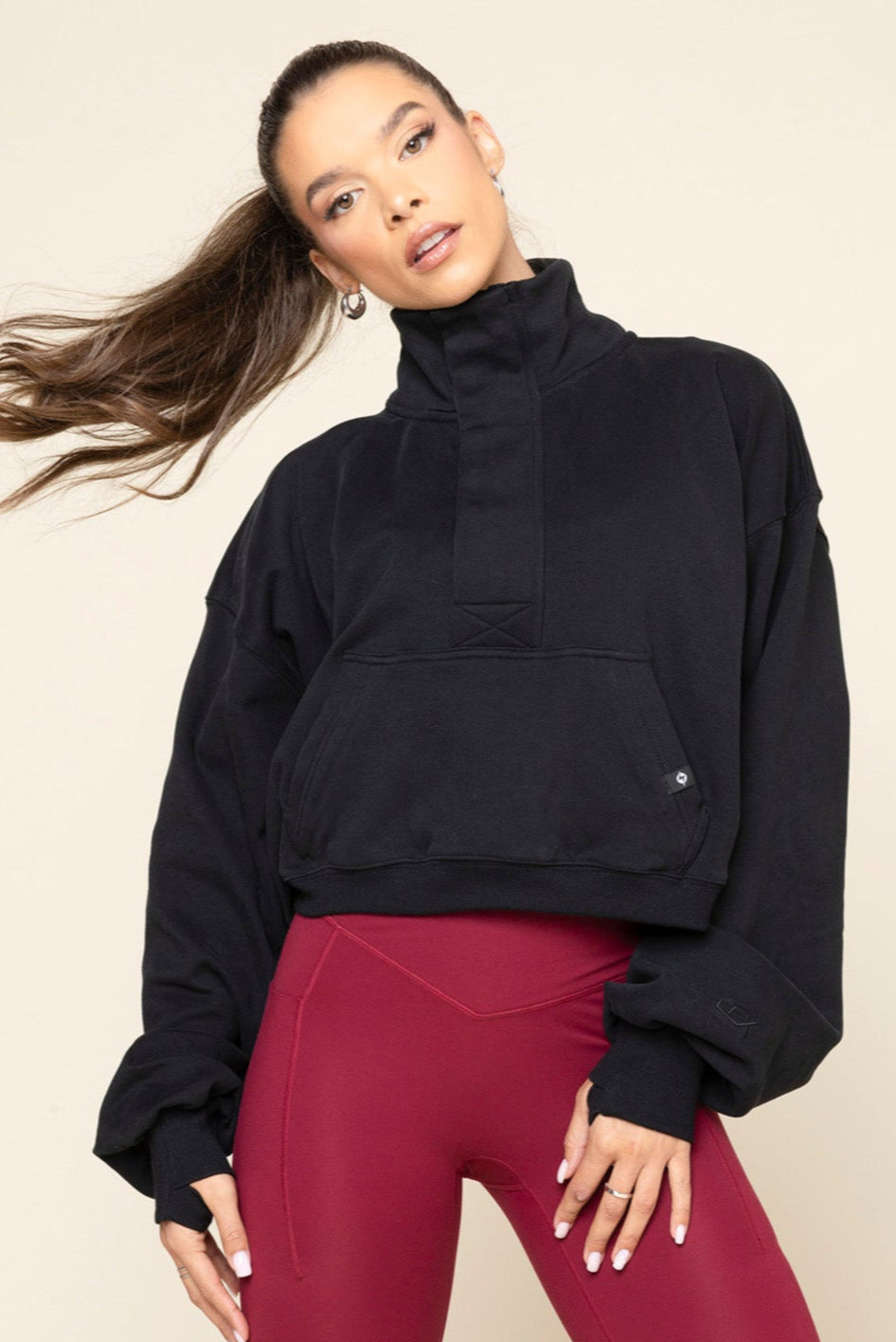 Ooey Gooey Crop Half Zip - Black Free Shipping Real