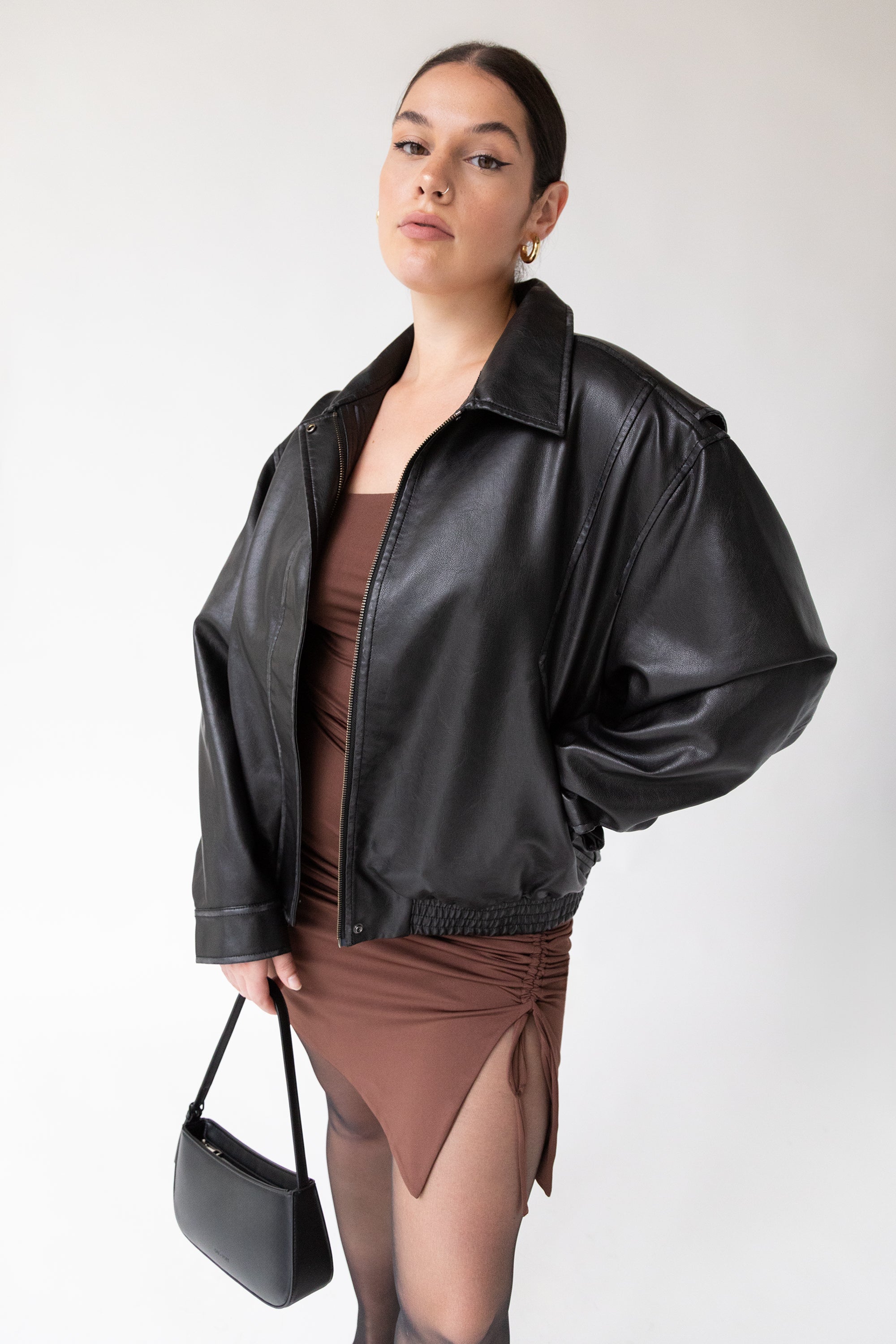 VINTAGE INSPIRED VEGAN LEATHER BOMBER JACKET Genuine Sale Online