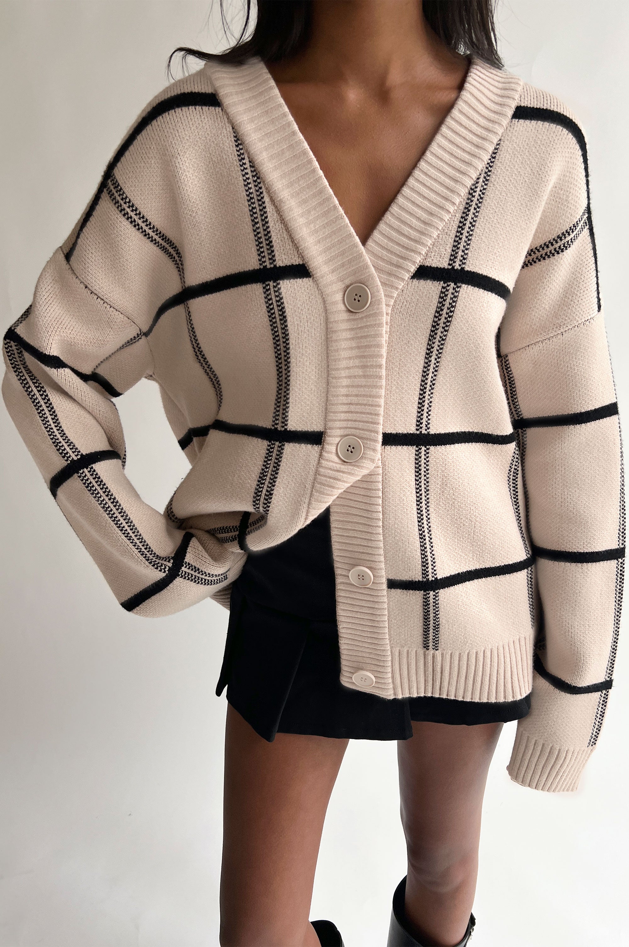 OVERSIZED GRID BUTTON FRONT CARDIGAN Affordable Cheap Pice