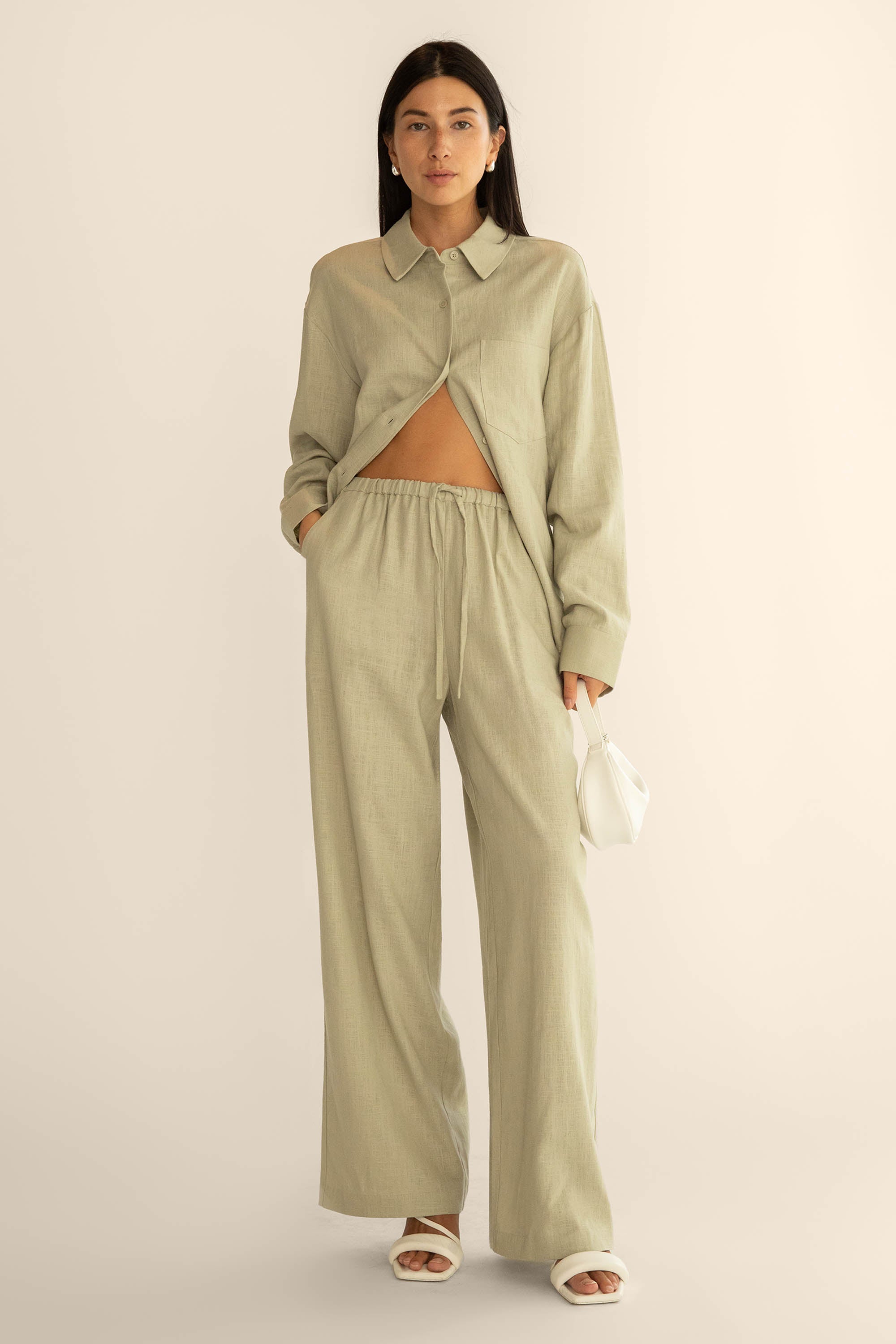 LINEN BLEND WIDE LEG PANT Store With Big Discount