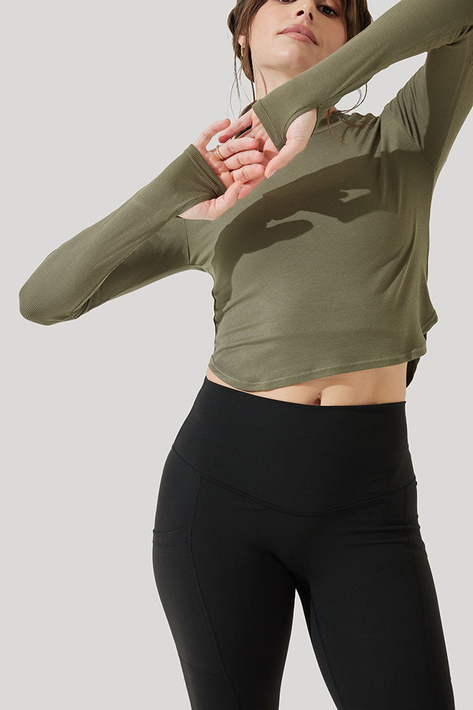 Refine Long Sleeve Top - Dark Olive Free Shipping Cheap Online