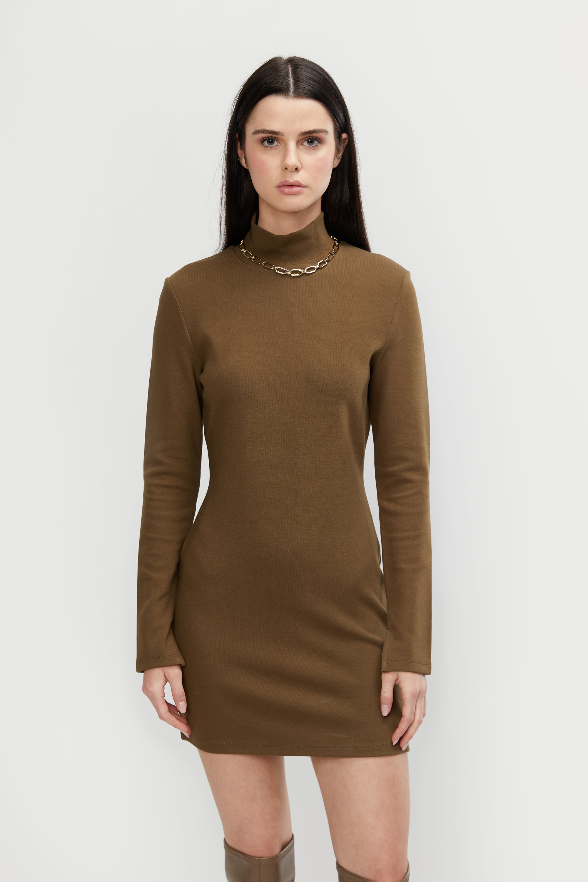 HIGH NECK KNIT DRESS Free Shipping Classic