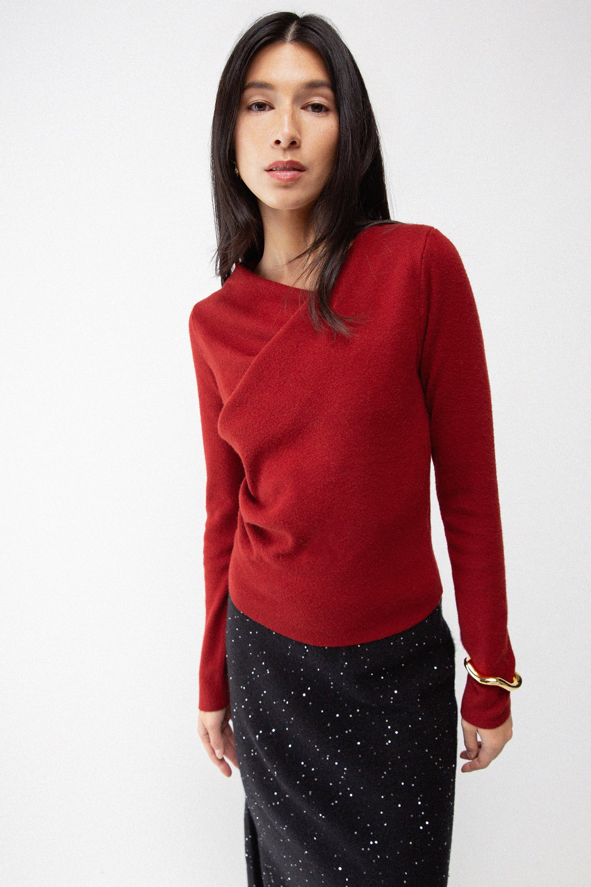 LONG SLEEVE GATHERED NECK TOP Sale Low Pice Fee Shipping