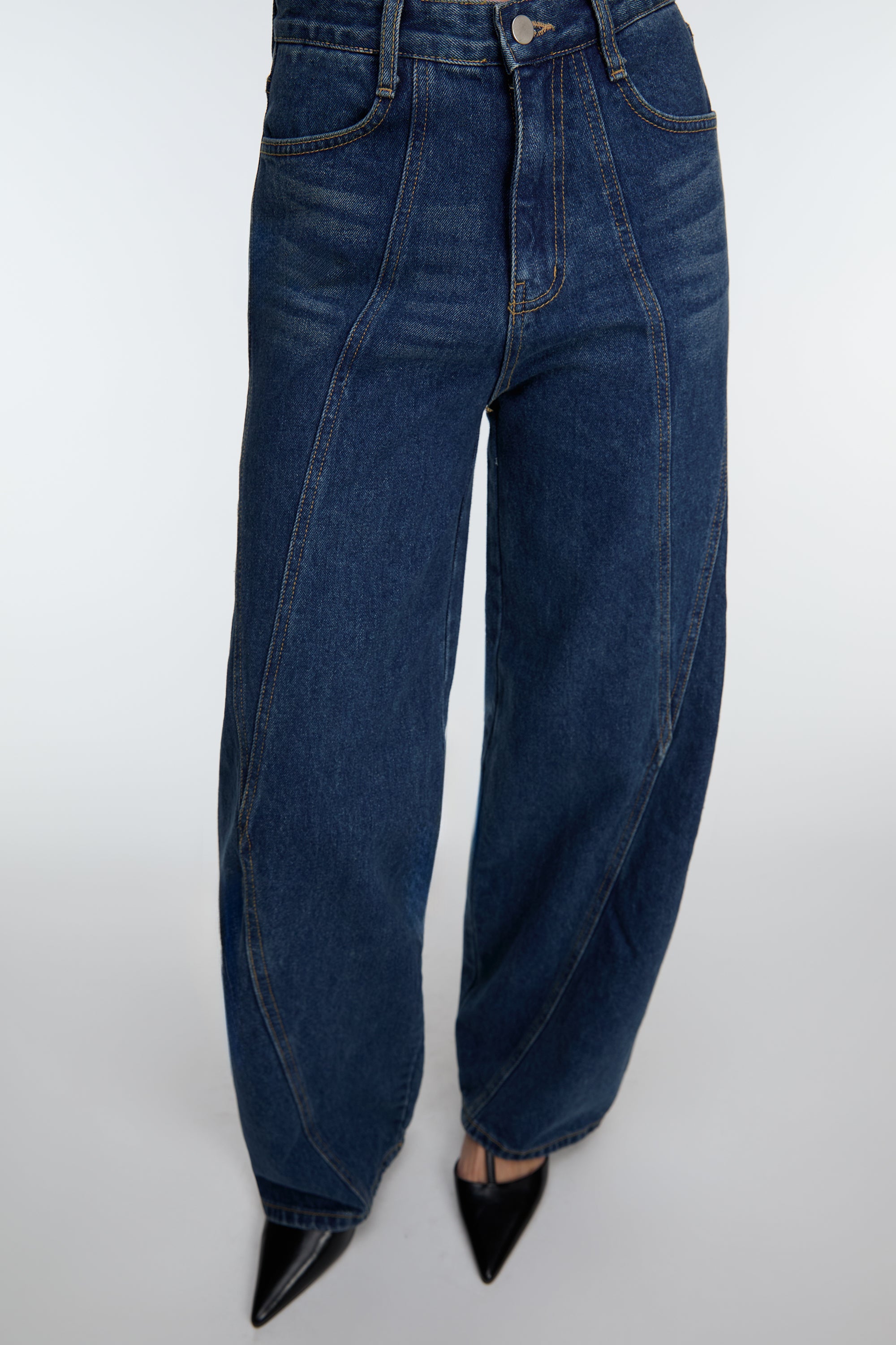 DARK WASH SEAM PANEL JEANS Cheap High Quality