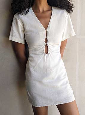 LINEN BLEND MINI DRESS WITH FRONT CUTOUT Get To Buy Cheap Pice