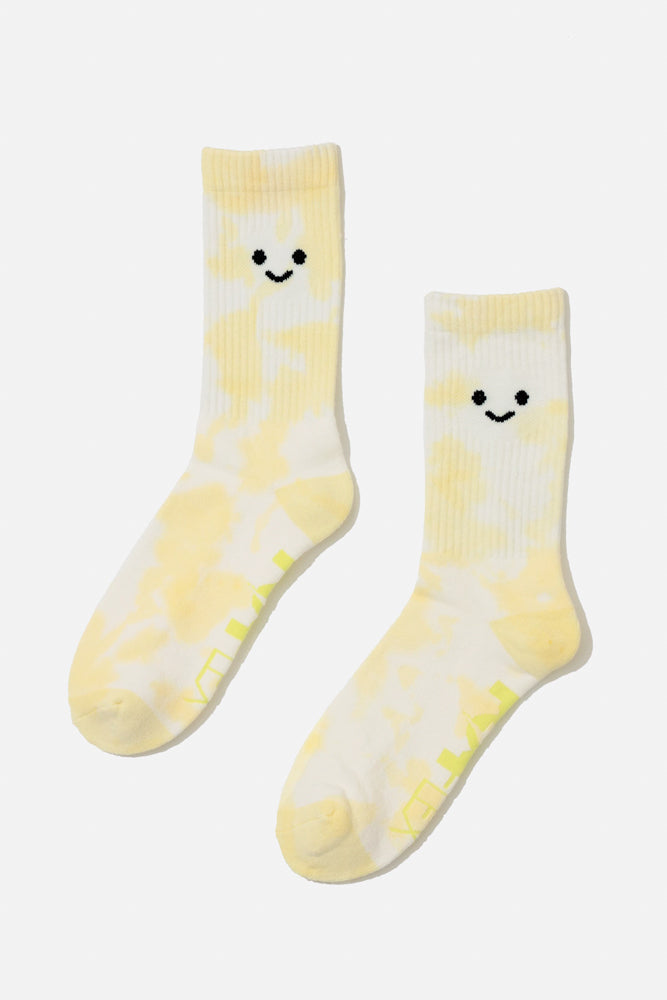 Happy Face Mid-Calf Gym Socks - Yellow Tie Dye For Nice Cheap Online