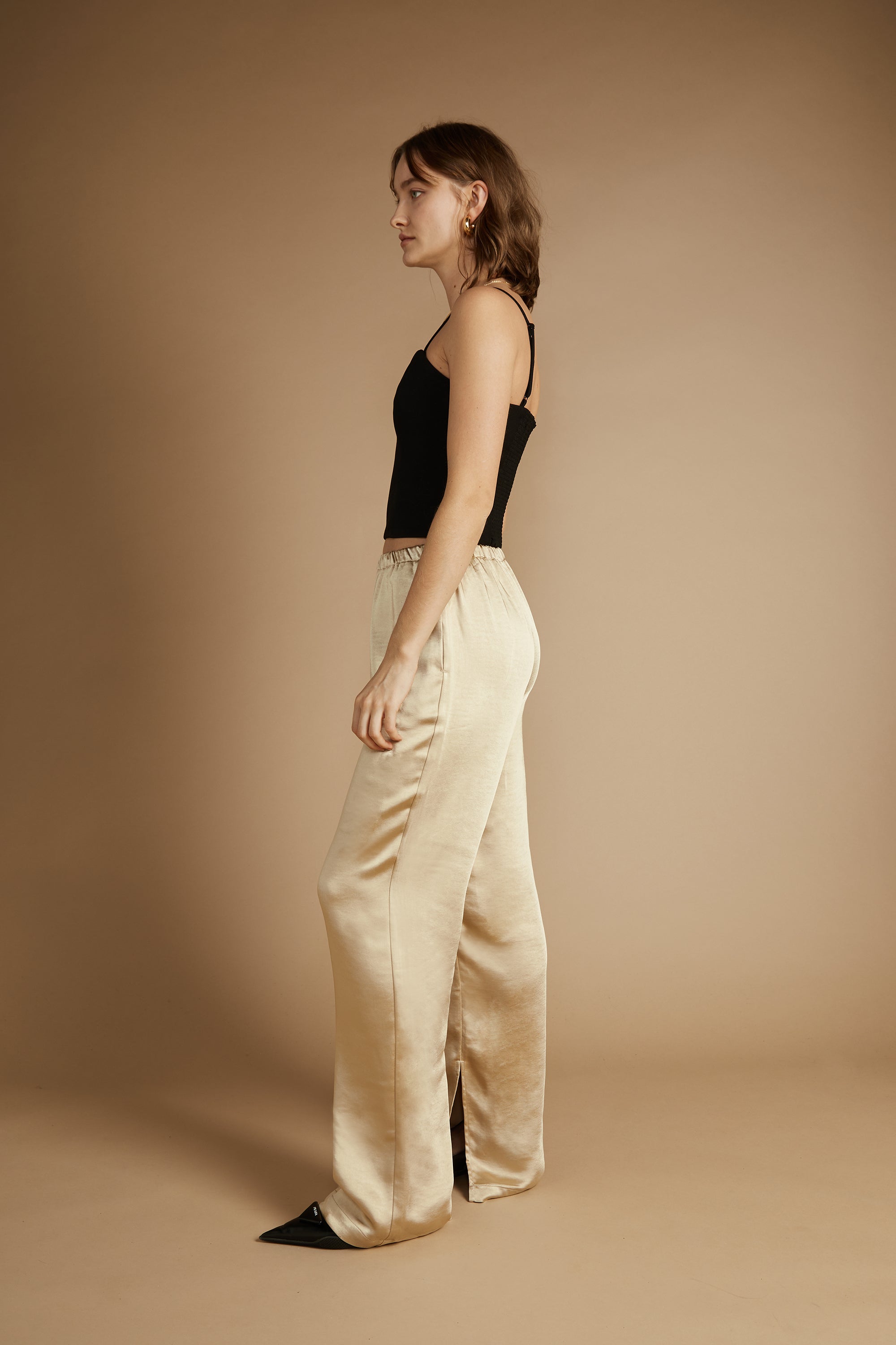 SATIN PANTS WITH FRONT SLITS Low Pice Fee Shipping Online