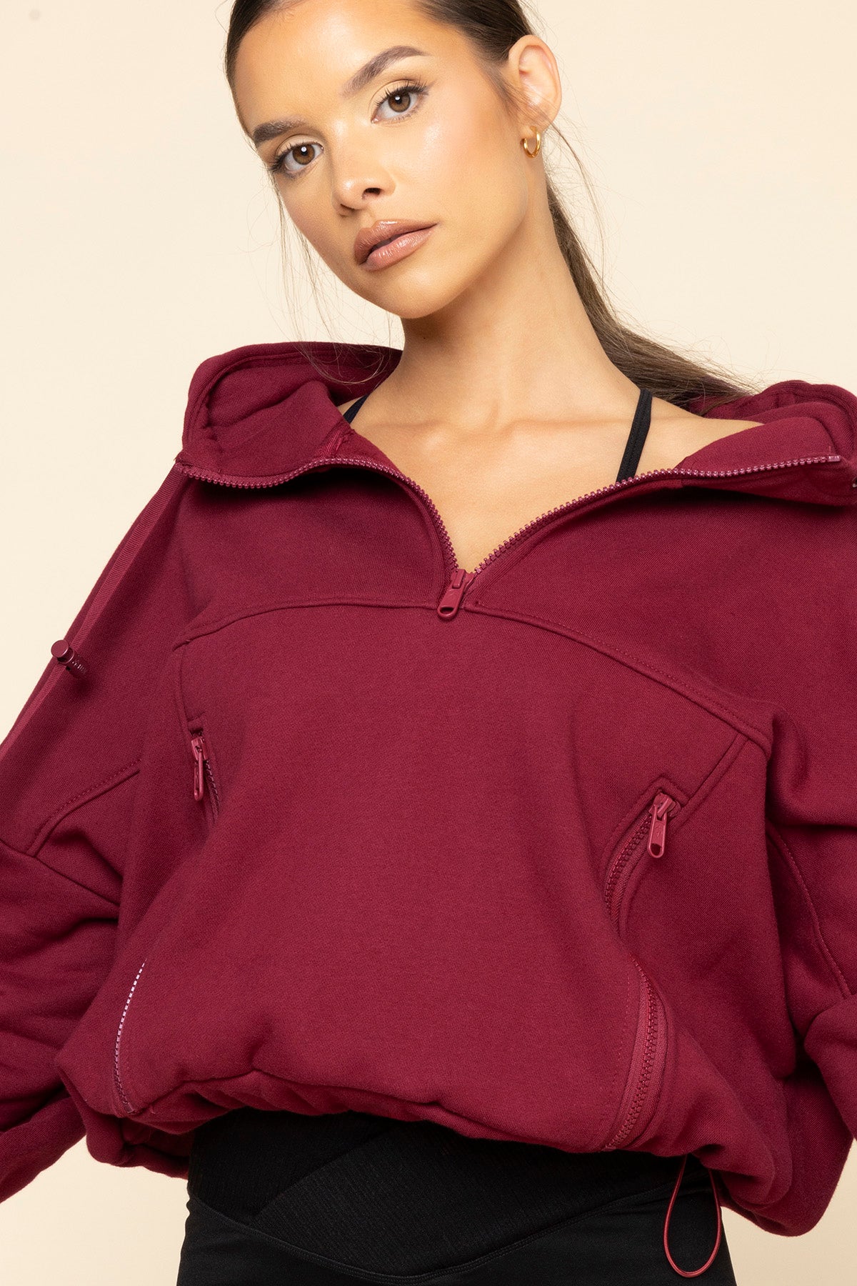 Half Zip Warm Up Hoodie - Crimson Sale For Nice