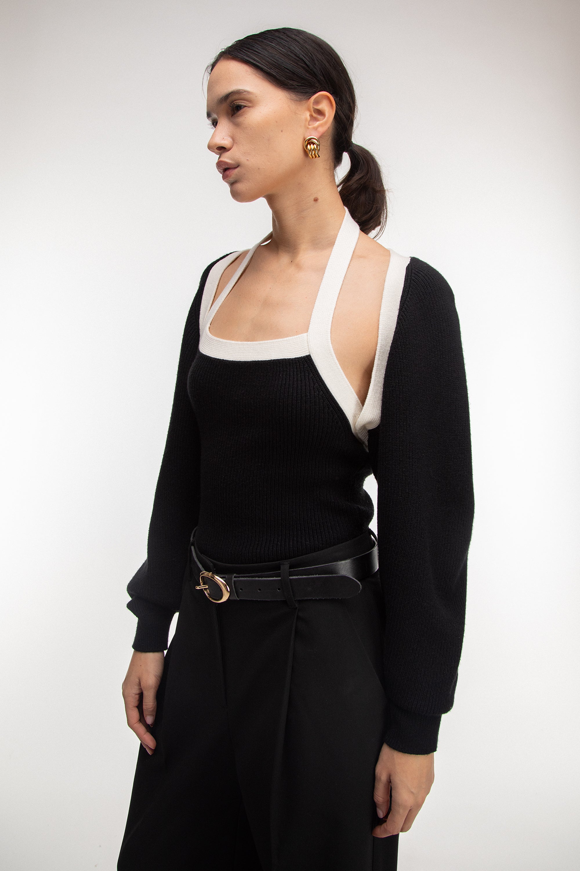 CONTRAST TRIM KNIT BOLERO & TANK TWO PIECE SET Best Pices Online