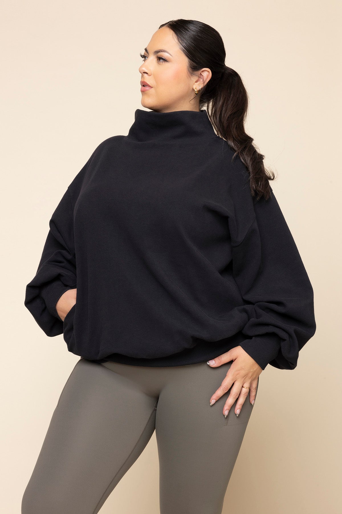 Ooey Gooey Mockneck Sweatshirt with Pockets - Black Pay With Paypal Cheap Pice