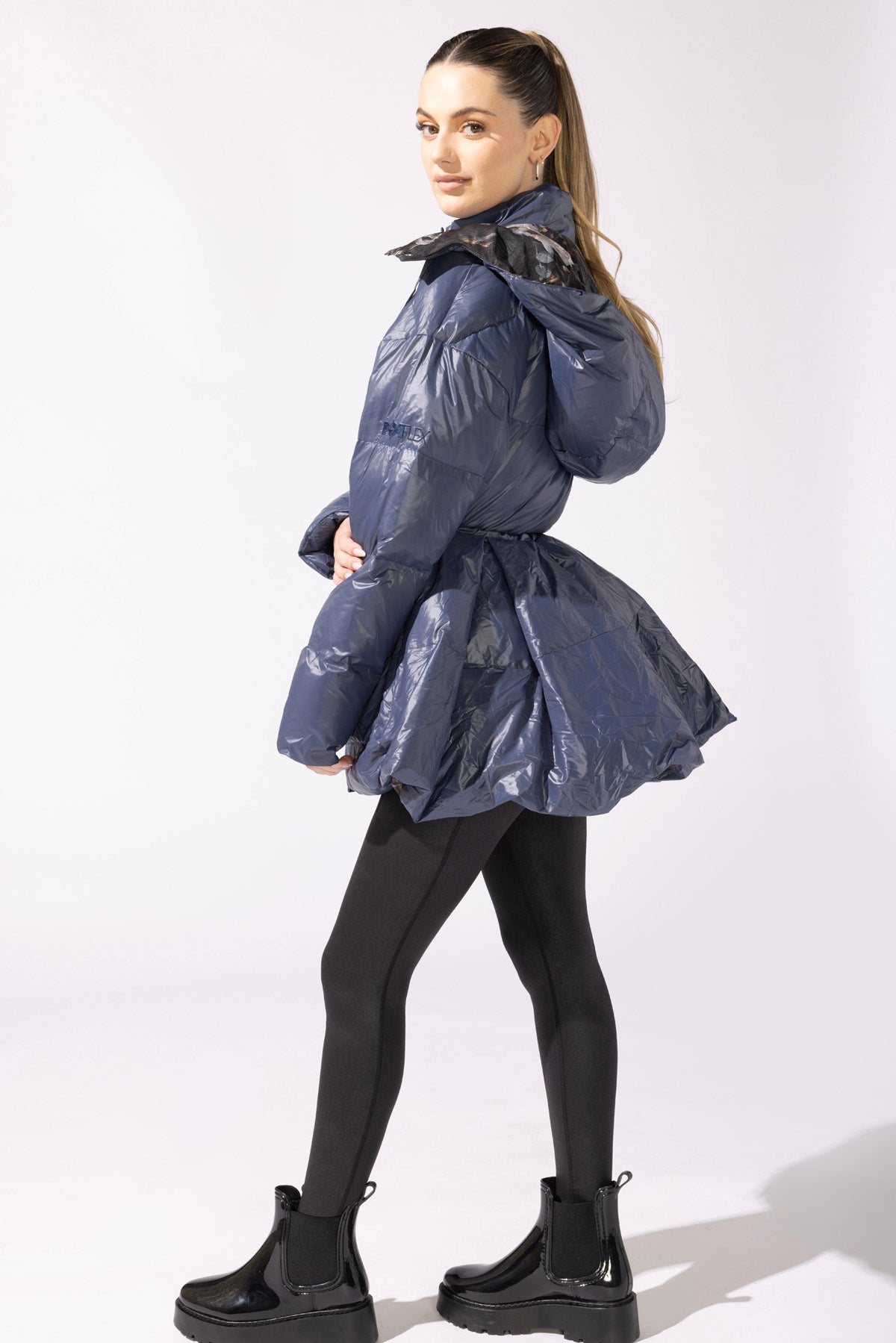 Pearl Peplum Puffer Jacket - Navy Shop Offer Cheap Online