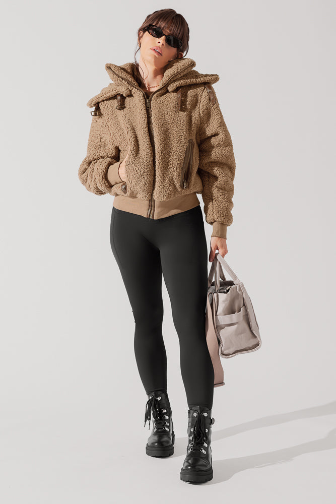 The Kinsley Bomber Jacket in Faux Sherpa - Teddy Bear Brown Sale Browse