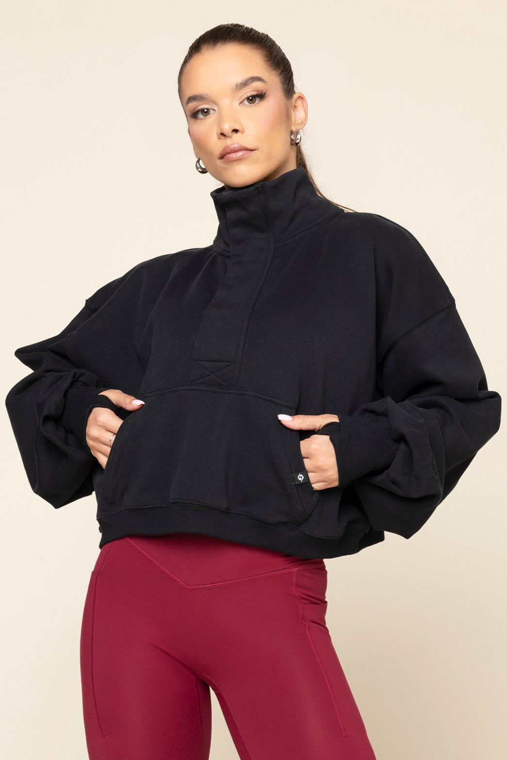 Ooey Gooey Crop Half Zip - Black Free Shipping Real