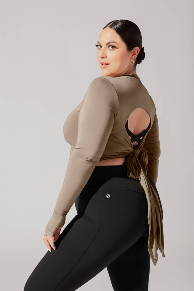 Bow Back Reversible Long Sleeve Top - Shiitake Cheap Visa Payment