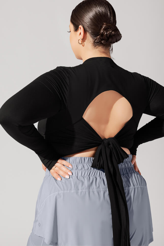 Bow Back Reversible Long Sleeve Top - Black Websites For Sale