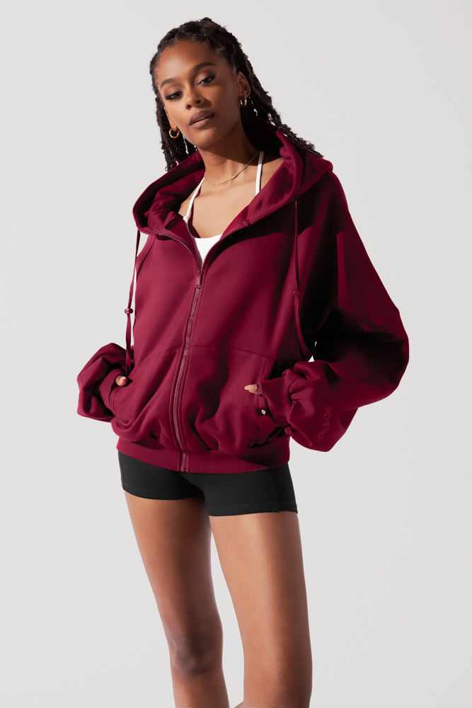 Zip Cloud Hoodie - Crimson With Mastercard