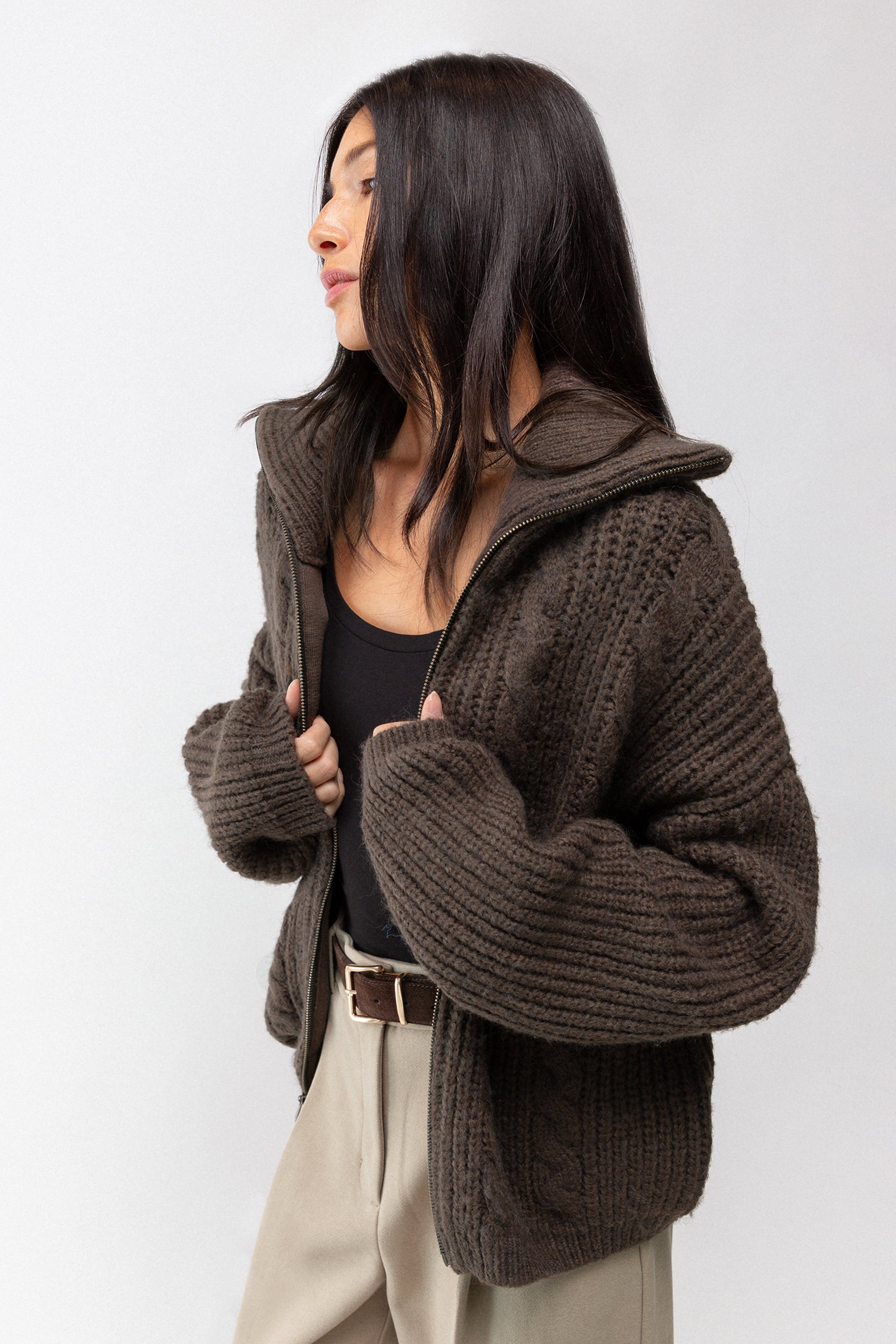 CABLE KNIT COLLARED CARDIGAN Free Shipping Clearance Store