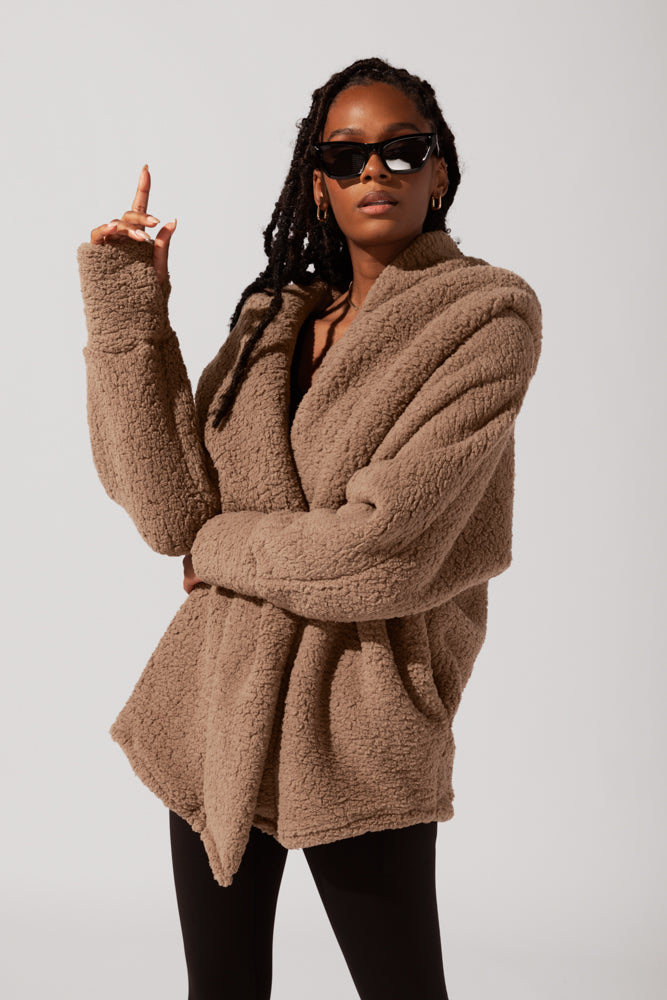 Faux Sherpa Cocoon Coat - Teddy Bear Brown Sale Browse